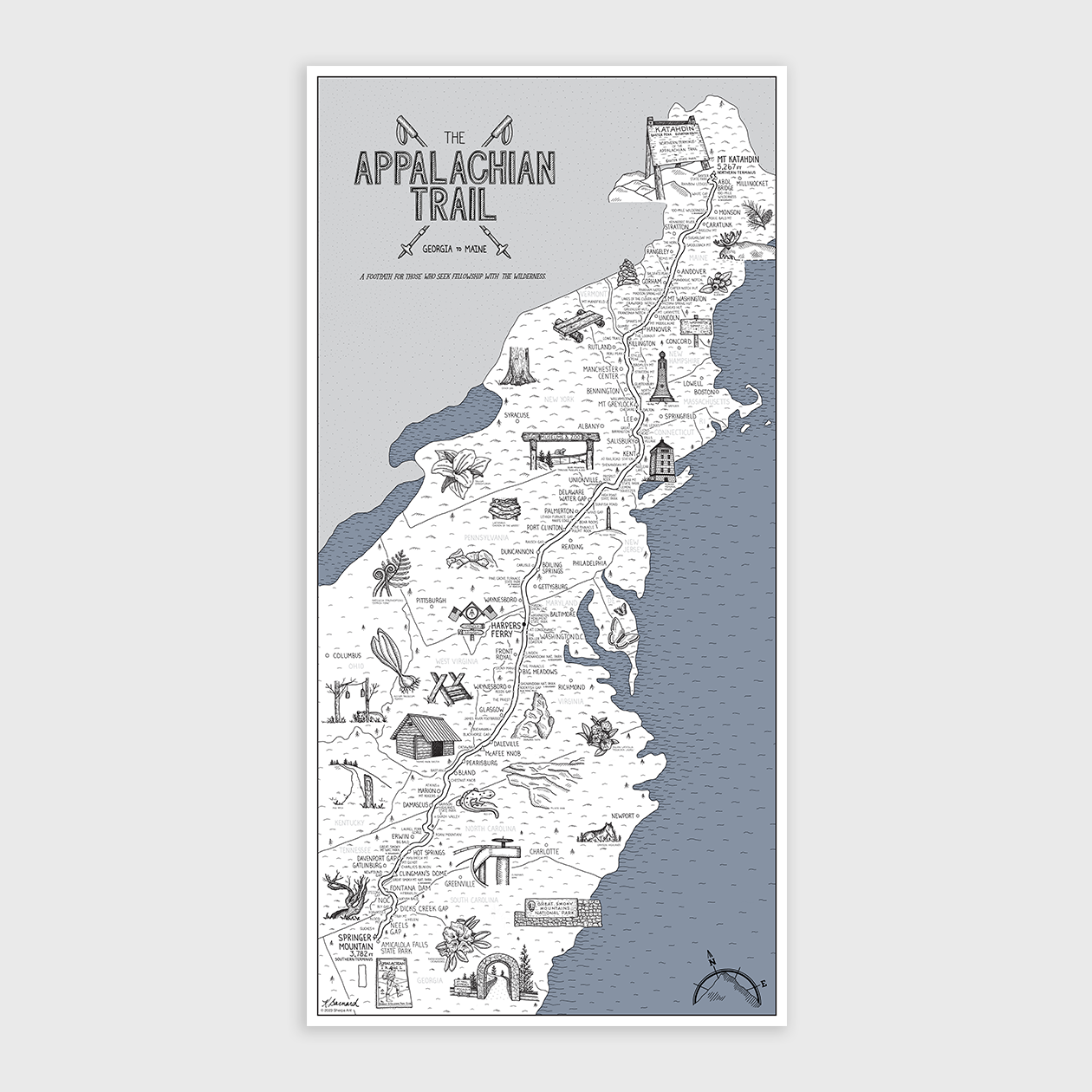 Colorful Path Map Appalachian Trail Color Your Hike Trail Map – Sherpa Ant
